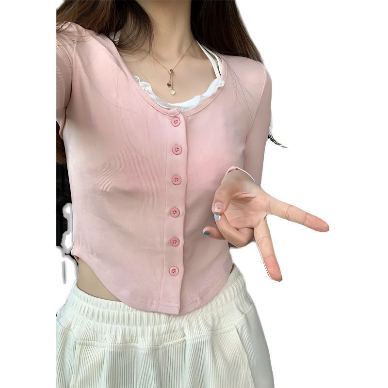 Xianmai THIN MORE spring new sweet pure desire fake two-piece splicing age-reducing top female long-sleeved sweater