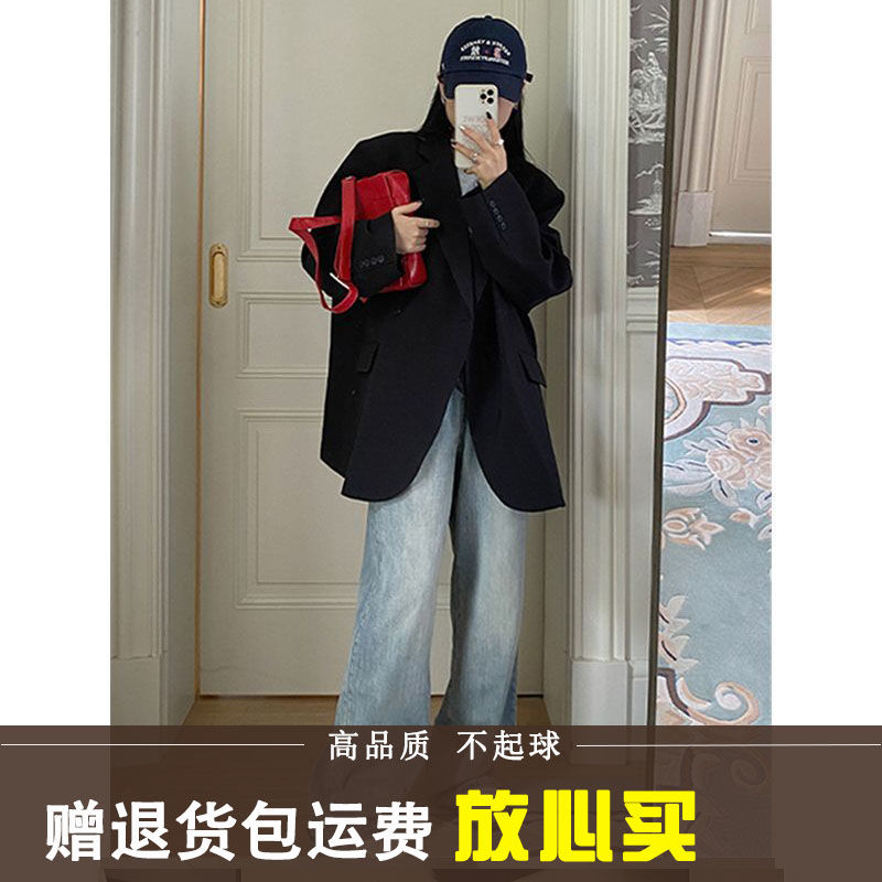 Oversize black suit jacket for women loose 2023 spring new casual large size silhouette temperament small suit