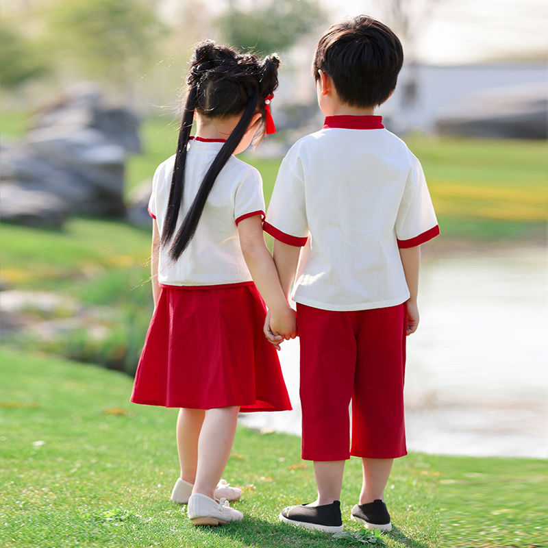 儿童国学汉服男童夏装中国风演出服女童汉服六一表演唐装古风套装