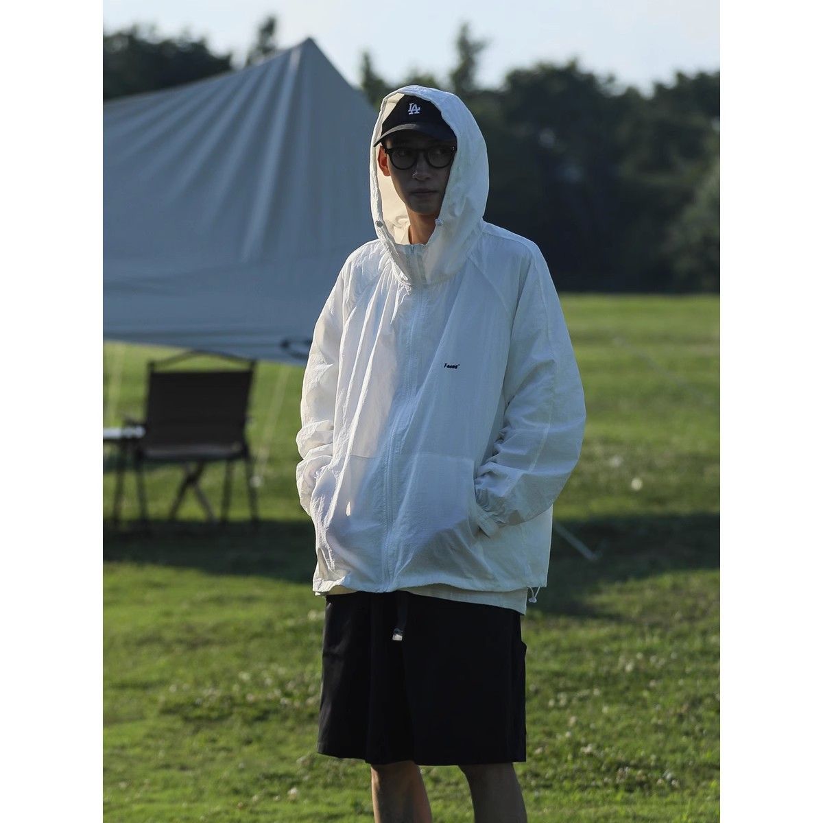 Japanese outdoor light and thin solid color hooded sun protection clothing men's summer UV protection couple casual all-match skin tops