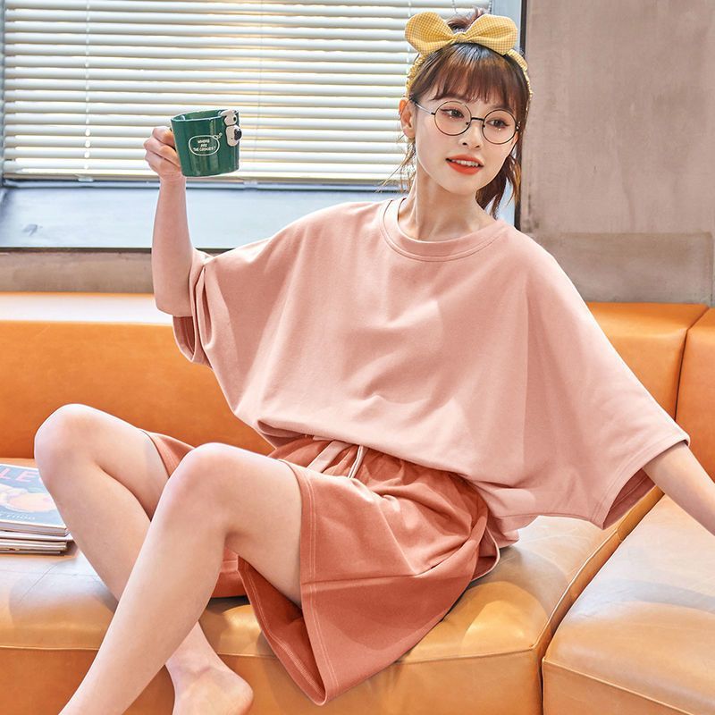Modal cotton pajamas women's summer thin ice silk short-sleeved two-piece student loose net red ins wind home service