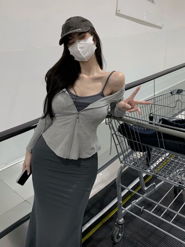 御姐辣妹甜辣春季性感氣質吊帶連衣裙修身包臀純欲風魚尾裙小眾女