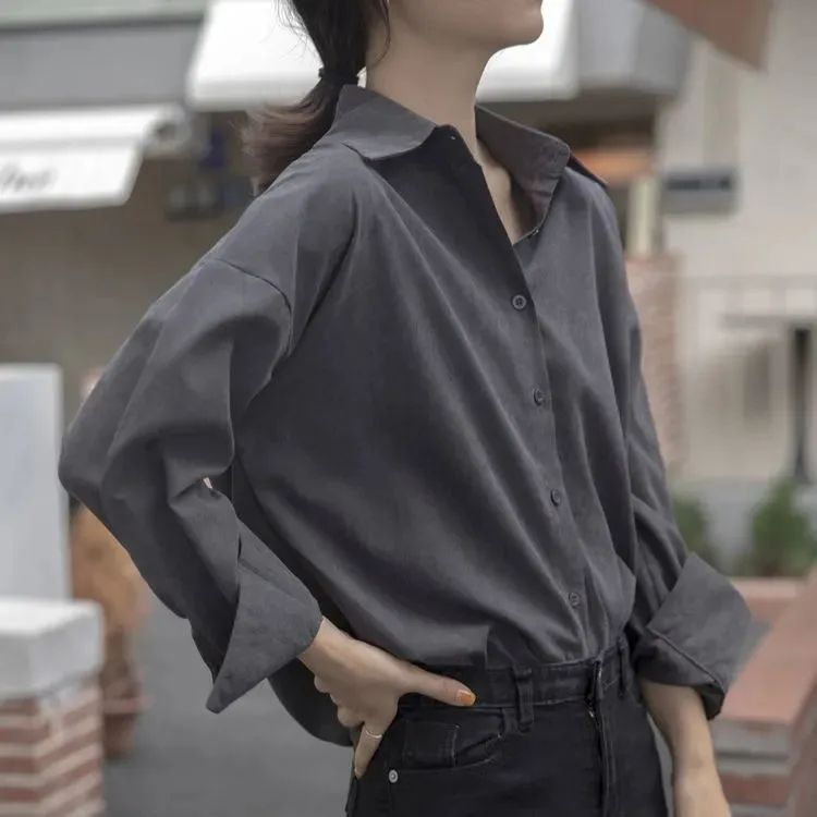 高級灰襯衫女春秋新款職業正裝工作服襯衣面試氣質上衣女長袖港味