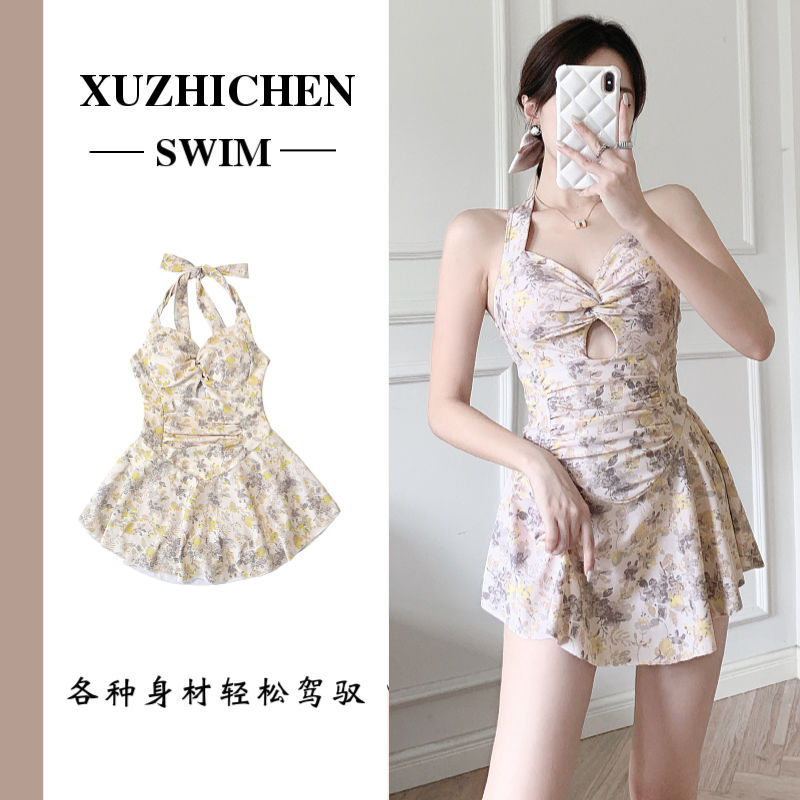 Hot spring swimsuit for women slimming belly skirt style conservative one-piece 2023 new style high-end internet celebrity style ins sexy