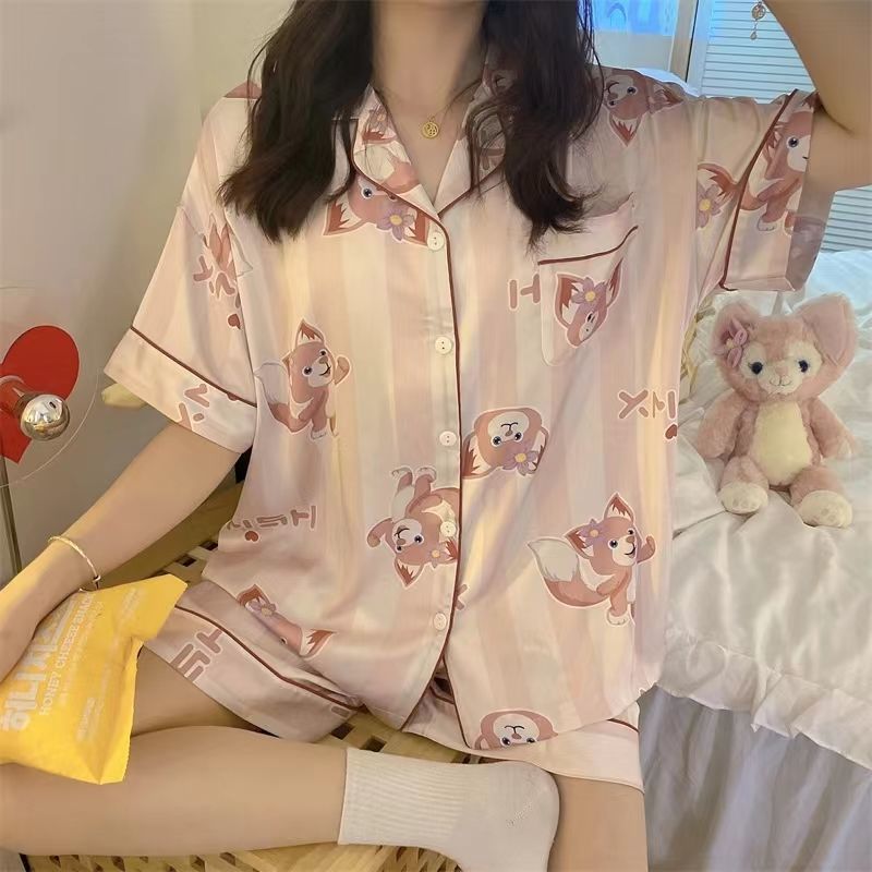 新款冰絲睡衣女夏季短袖短褲ins風高顏值兩件套裝可出門家居服女