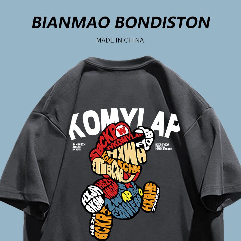 100% cotton summer new American street college style Mario print Korean version of ins couple outfit short-sleeved T-shirt