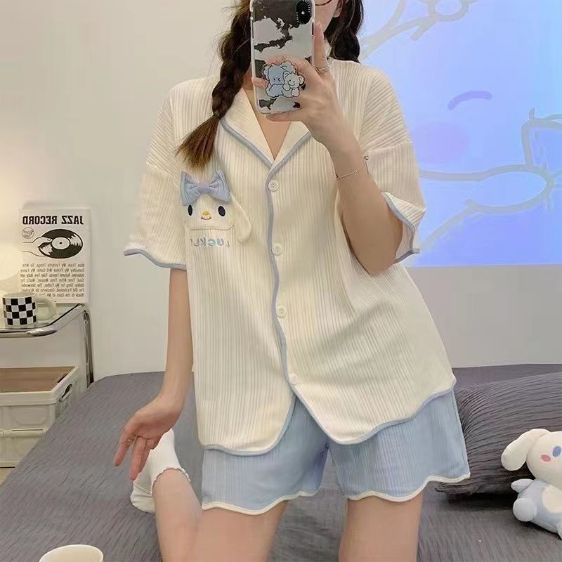 睡衣女夏季卡通可愛甜美風日系短袖短褲學生少女可外穿家居服套裝