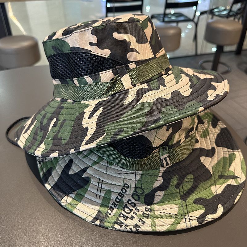 Chapeau d'été en filet à grand bord pour hommes, seau d'alpinisme en plein air, protection solaire, camouflage solaire, chapeau de pêche_voghion.com