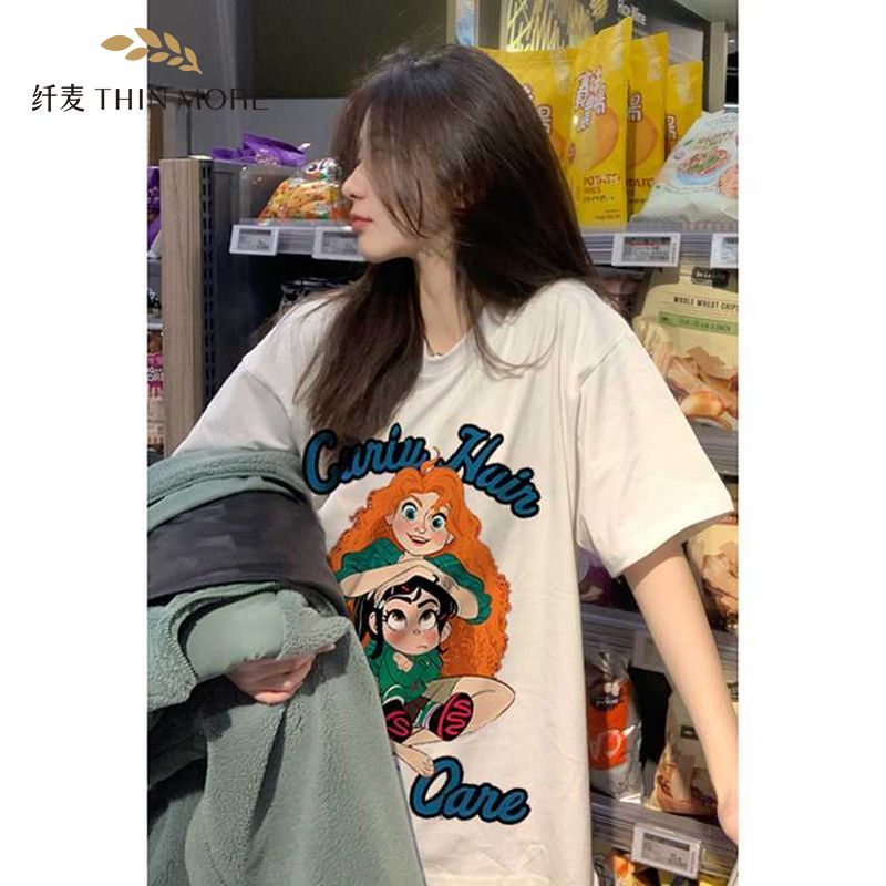 纖麥正肩短袖t恤女裝夏季oversize美式復古設計感小眾純棉上衣服