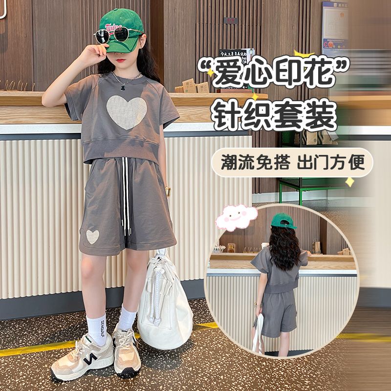 女童夏裝運動套裝2023新款兒童洋氣夏季女大童短袖短褲時髦兩件套