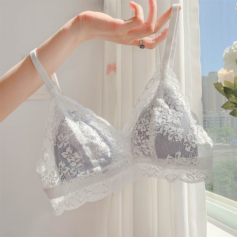French underwear ultra-thin big breasts show small bra underwear women's small chest gathered no steel ring triangle cup bra set
