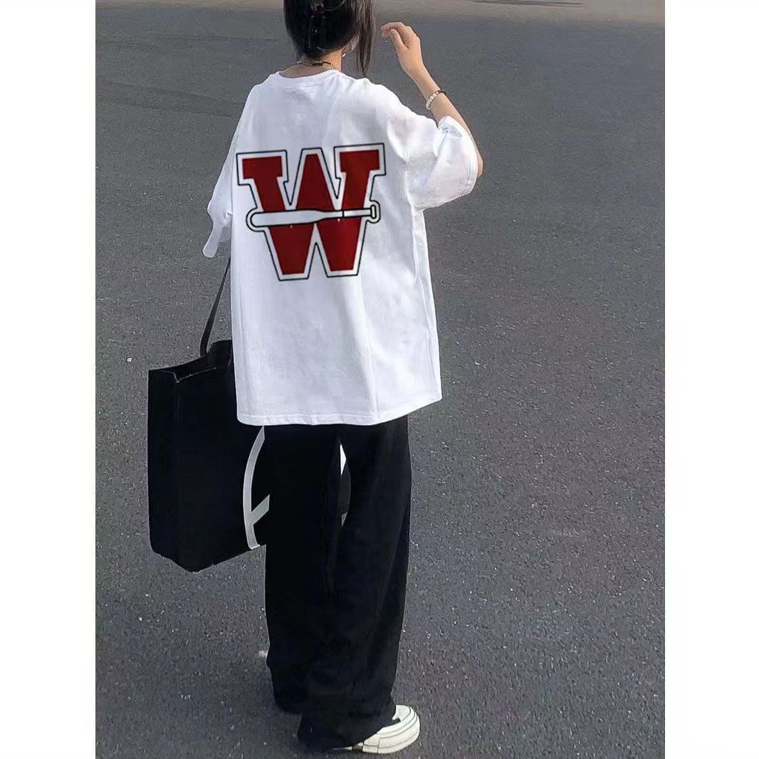 100%純棉白色短袖t恤女夏季2023新款設計感小眾寬鬆顯瘦上衣ins潮