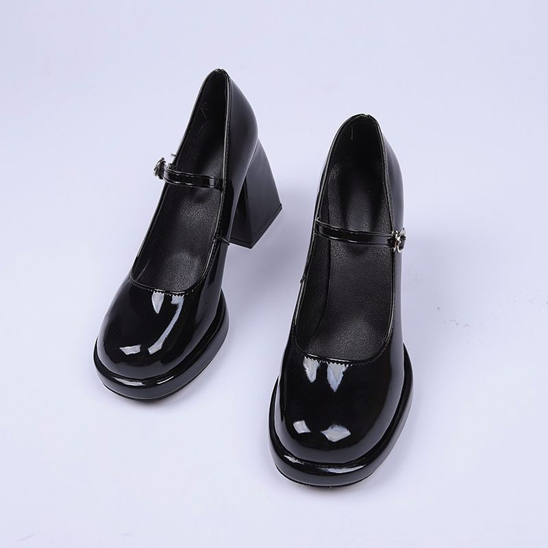 玛丽珍鞋女法式小众设计气质高级感粗跟单鞋2023增高圆头厚底高跟