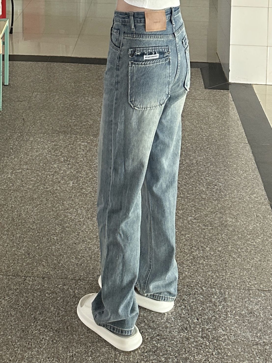 Retro high-waist straight jeans for women spring and summer new versatile loose and slim design wide-leg pants ins trend
