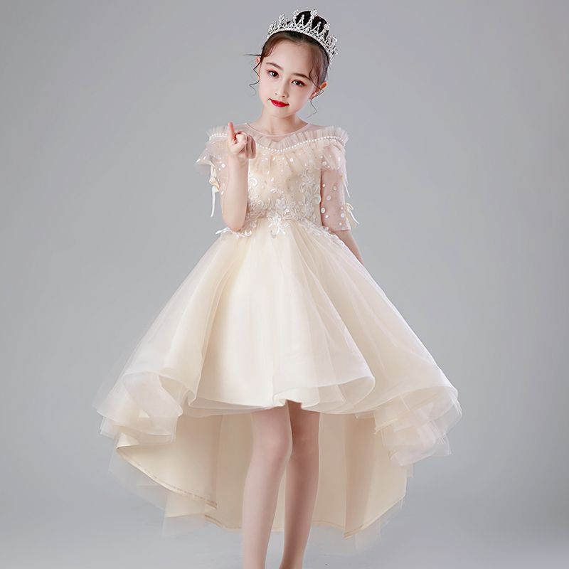 女童公主裙禮服夏季高端鋼琴演出服小女孩花童婚紗裙兒童演出裙子