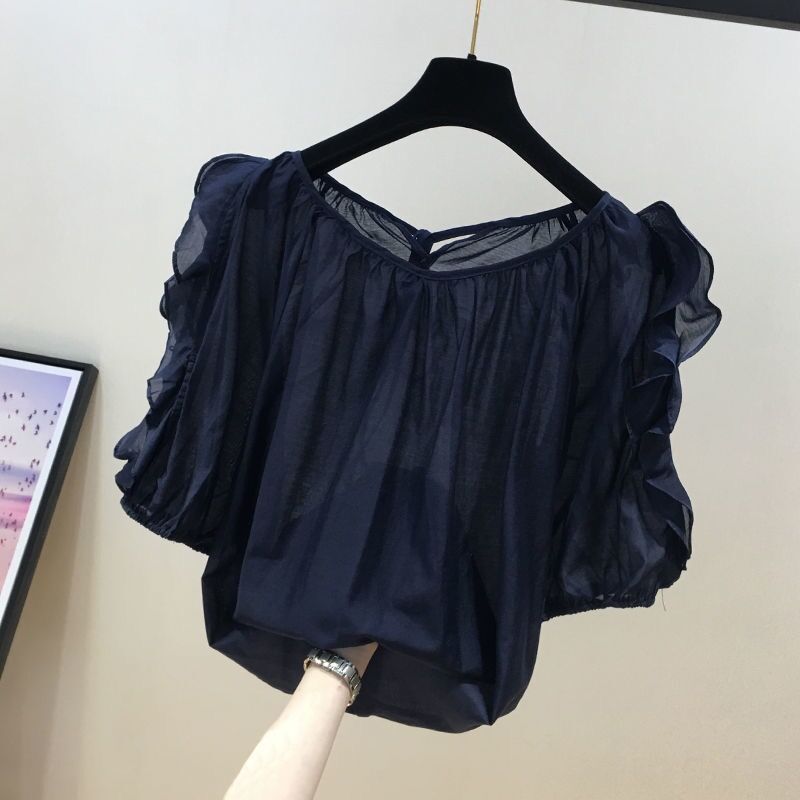雪紡t恤衫女2023新款洋氣甜美減齡胖妹妹氣質百搭別致上衣小衫夏