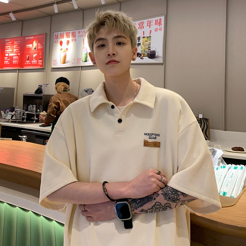 polo衫男士短袖夏季男裝潮牌潮流寬鬆半袖上衣服重磅翻領襯衫t恤