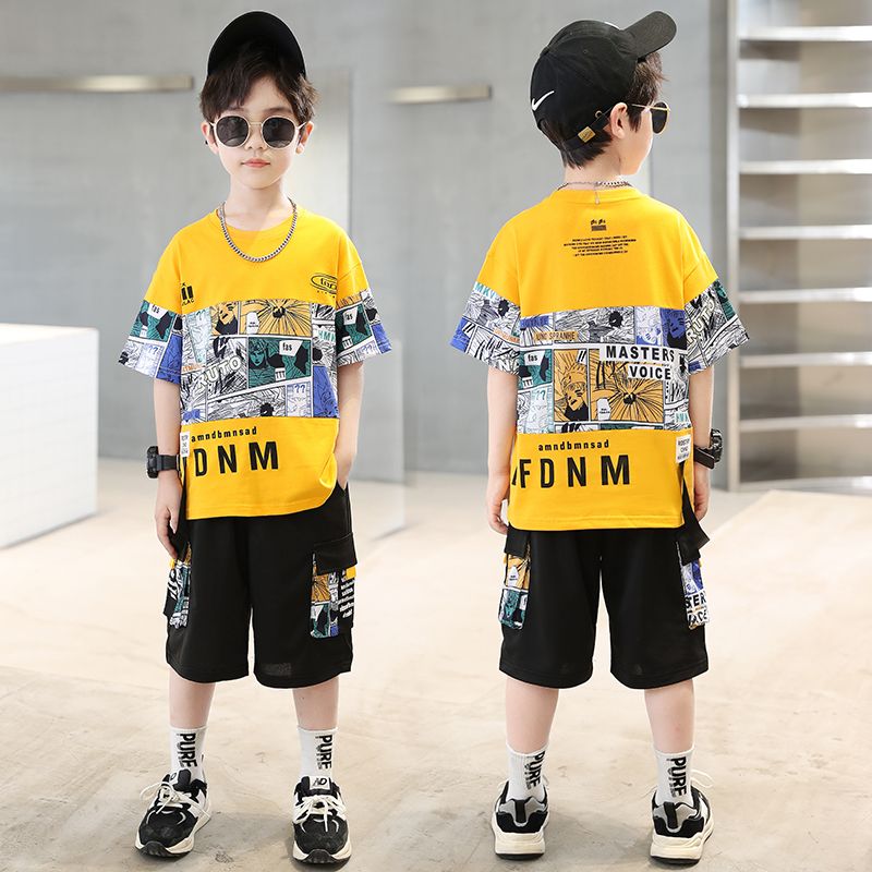 儿童装男童夏装套装2023新款中大童男孩夏季韩版帅气短袖潮衣服