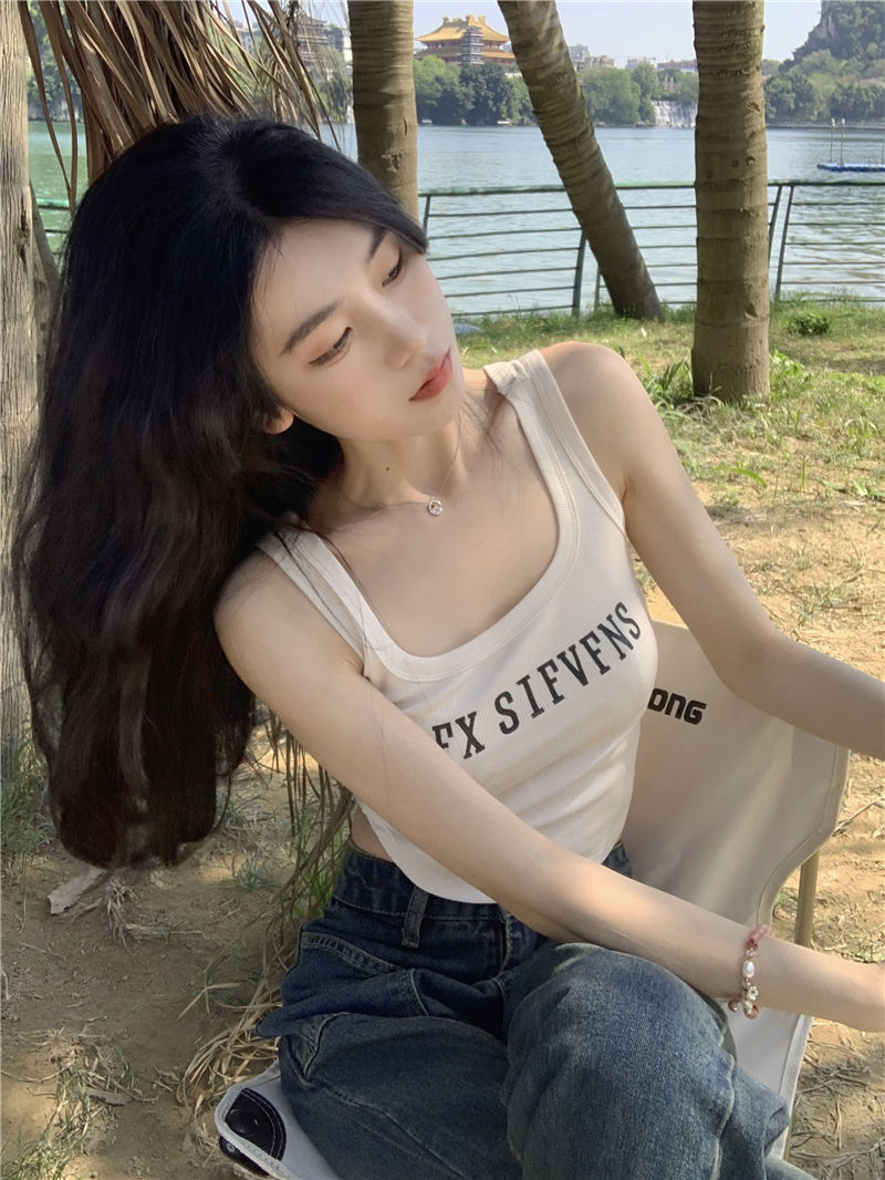 White hot girl short section with chest pad camisole women's outerwear pure desire self-cultivation bottoming inner wear sleeveless top summer