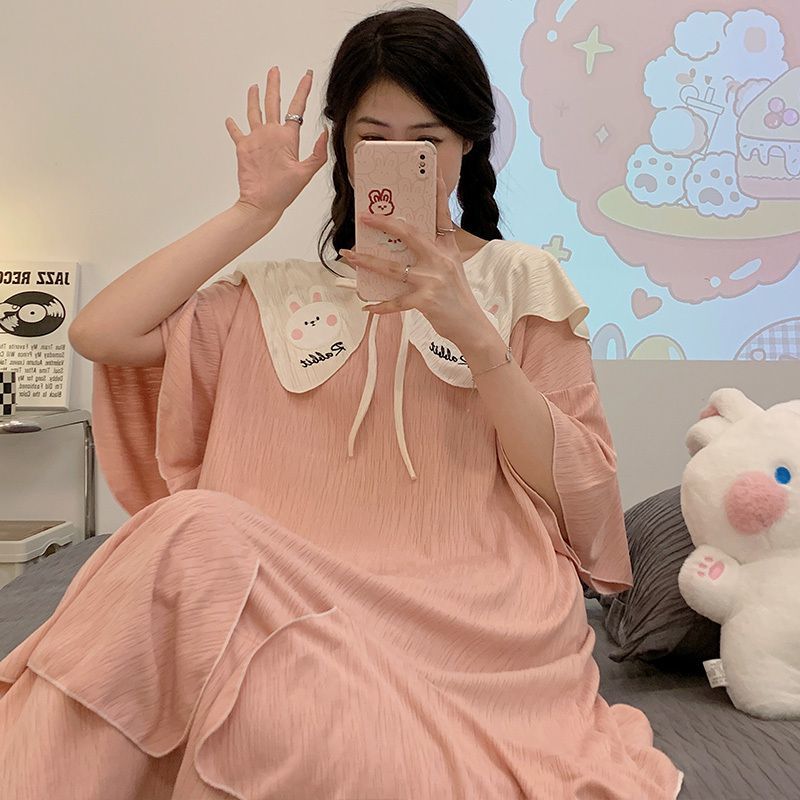 Half-sleeved nightdress women's summer pure cotton new sweet princess style loose girl can wear net red pajamas home clothes
