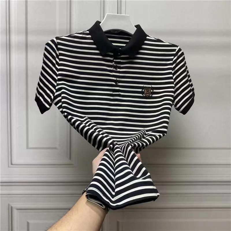 Polo masculina com bordado e riscas ajuste slim top_voghion.com