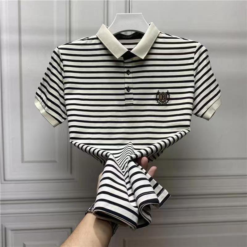 Polo masculina com bordado e riscas ajuste slim top_voghion.com