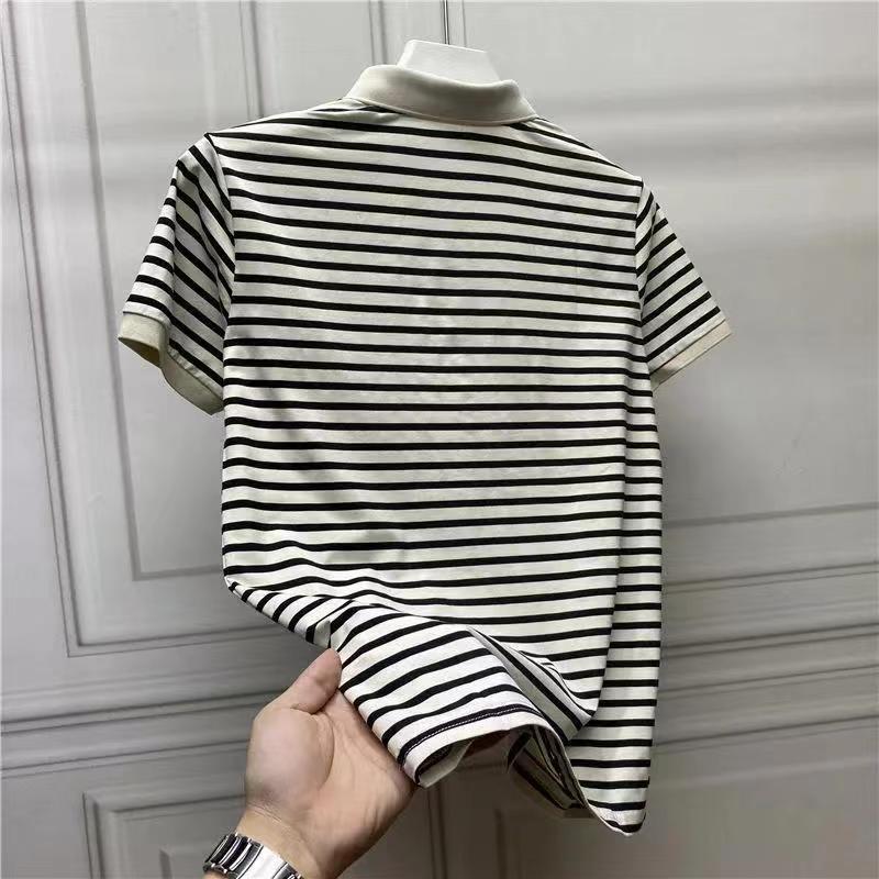 Polo masculina com bordado e riscas ajuste slim top_voghion.com