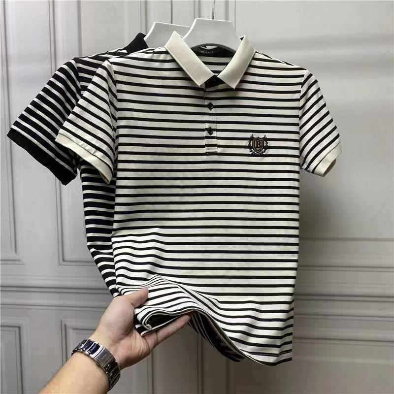 Polo masculina com bordado e riscas ajuste slim top_voghion.com