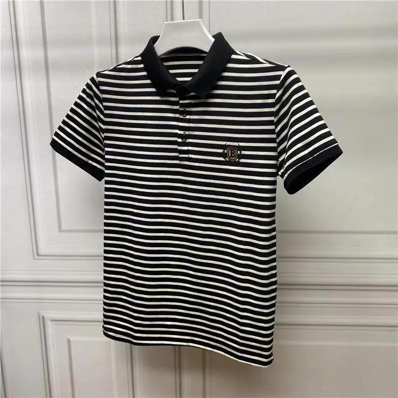 Polo masculina com bordado e riscas ajuste slim top_voghion.com