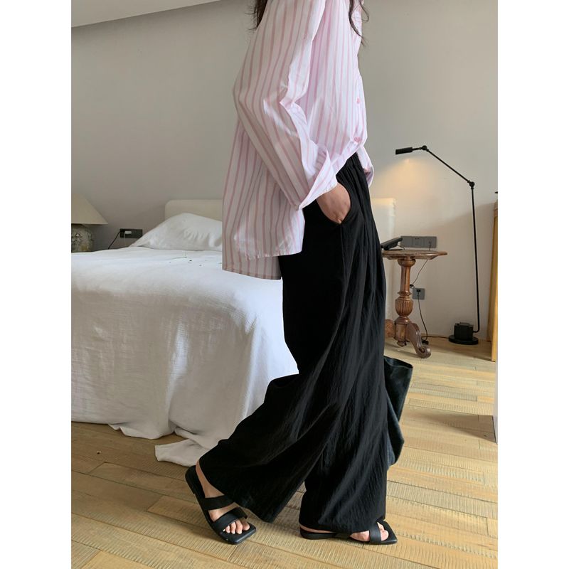 Loose pleated cotton linen drape casual pants women spring and summer 2023 new all-match small floor mopping wide-leg pants women