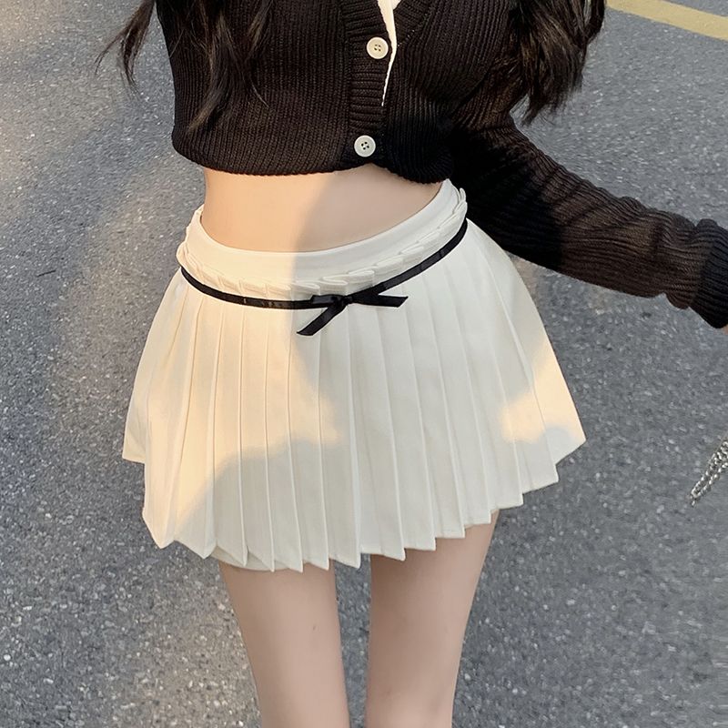 Academic style JK pleated half skirt for women's spring bow tie half skirt high waisted A-line short skirt pants skirt temperament skirt