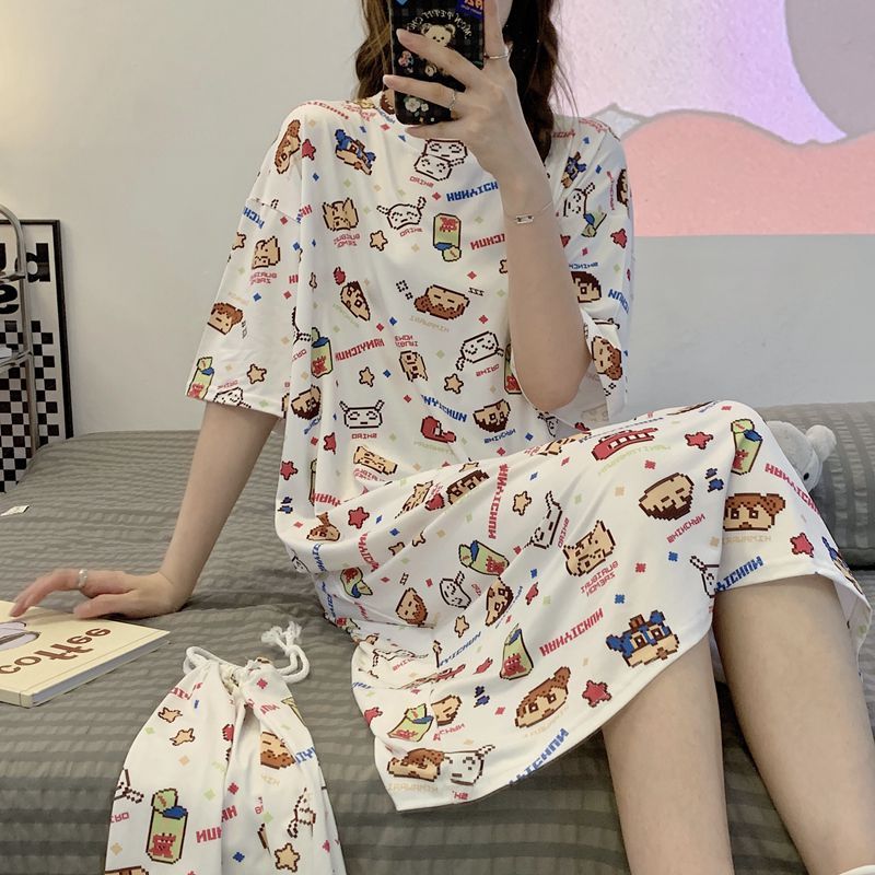 Crayon Shinchan nightdress women's summer short-sleeved Japanese style can be worn outside cartoon fat mm2-300 catties loose long pajamas