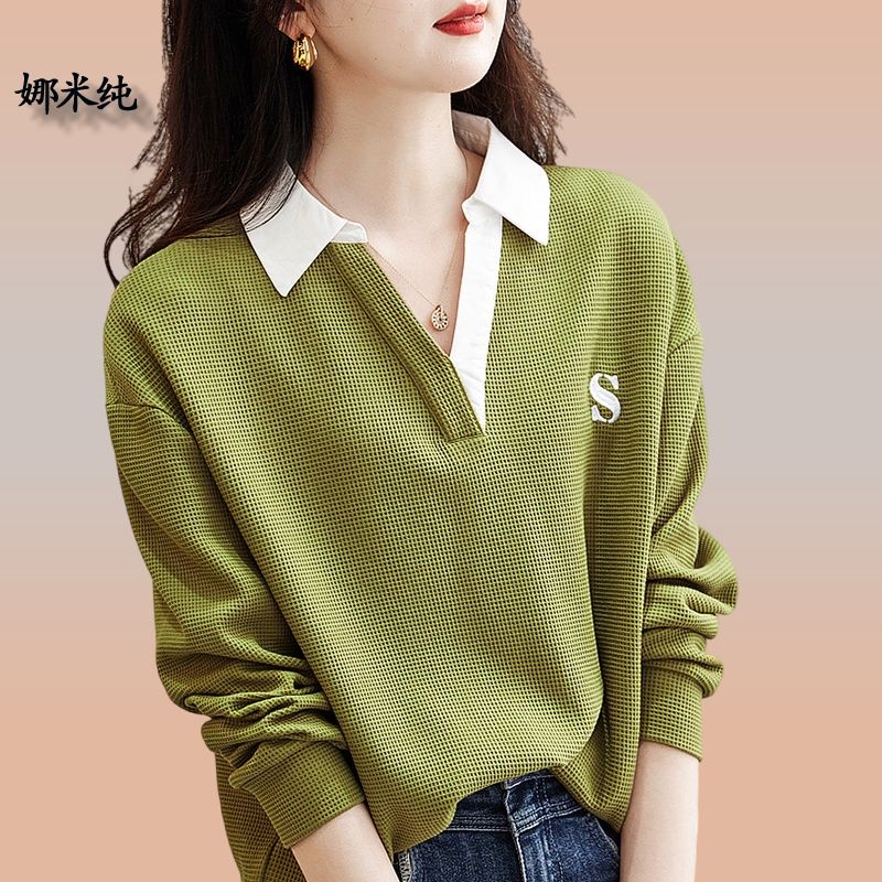 高檔衛衣女春秋薄款2023新款寬鬆顯瘦設計感撞色洋氣休閒翻領上衣