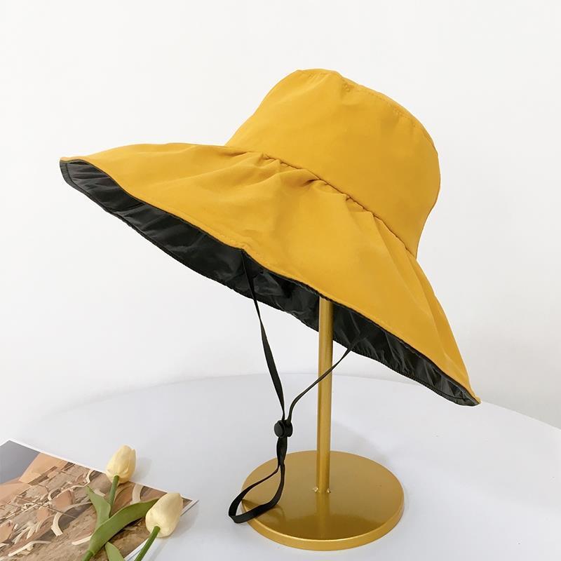 UV黑胶防晒遮阳帽子大檐渔夫帽女夏遮脸旅游防紫外线太阳帽可折叠