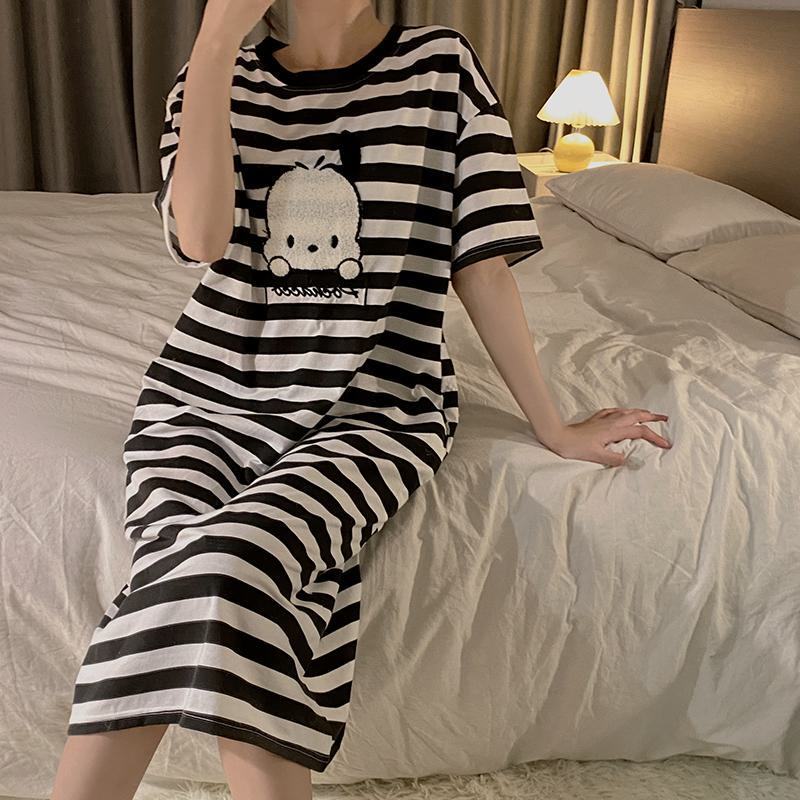 Korean ins style pacha dog striped short-sleeved nightdress female 2023 new summer cute cartoon high-quality summer