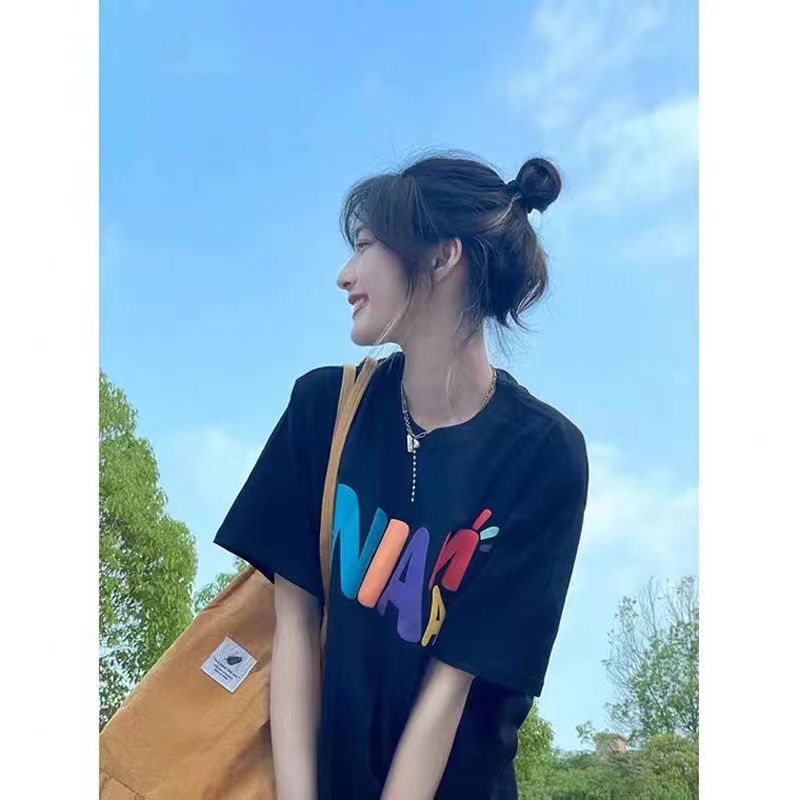 100% cotton summer new national tide brand short-sleeved t-shirt female students Korean version loose college style half-sleeved top clothes