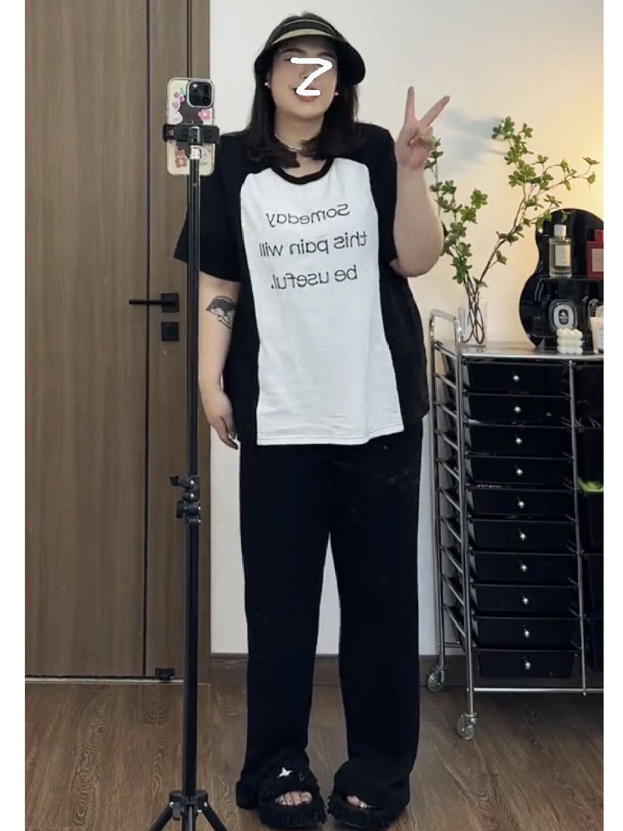 大碼胖mm300斤撞色短袖t恤女裝夏季寬鬆顯瘦遮肚子上衣半袖體恤衫