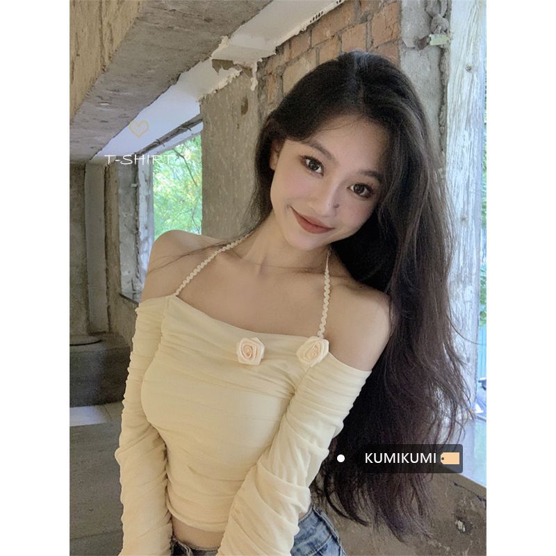 Sexy pure desire style babes one-shoulder women's spring short slim long-sleeved t-shirt off-shoulder bottoming shirt top