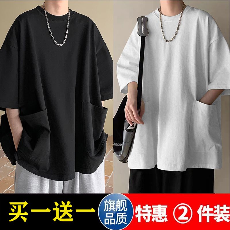 特大码300斤大口袋工装短袖T恤男夏季新款潮牌百搭宽松七分袖体恤