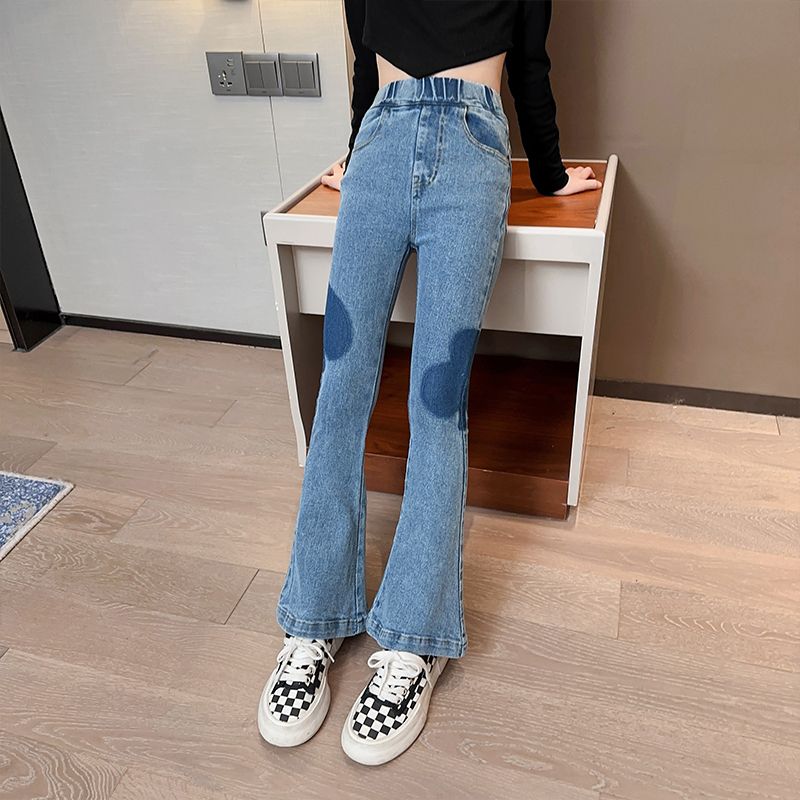 女童彈力喇叭褲牛仔褲2023新款韓版洋氣兒童春秋長褲女大童修身褲