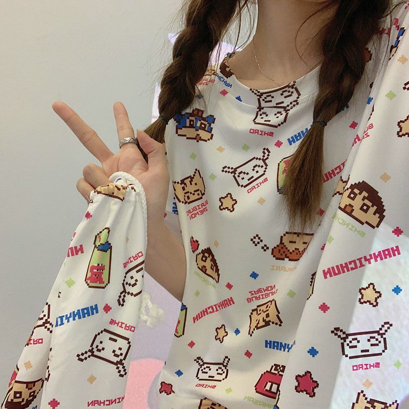 Crayon Shinchan nightdress women's summer short-sleeved Japanese style can be worn outside cartoon fat mm2-300 catties loose long pajamas