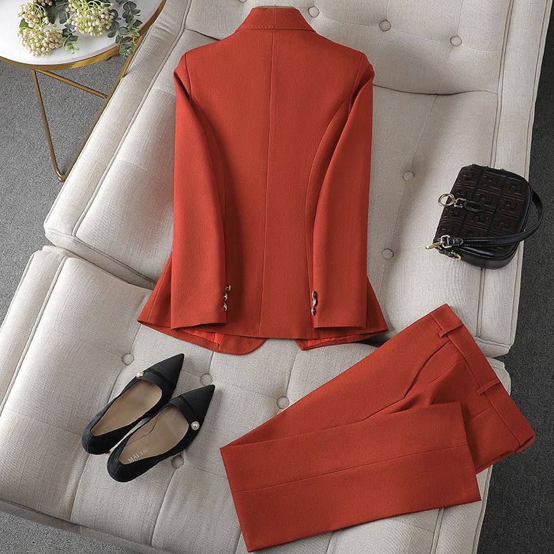 Wine red suit female  new spring and autumn small high-end professional temperament goddess Fan suit formal dress
