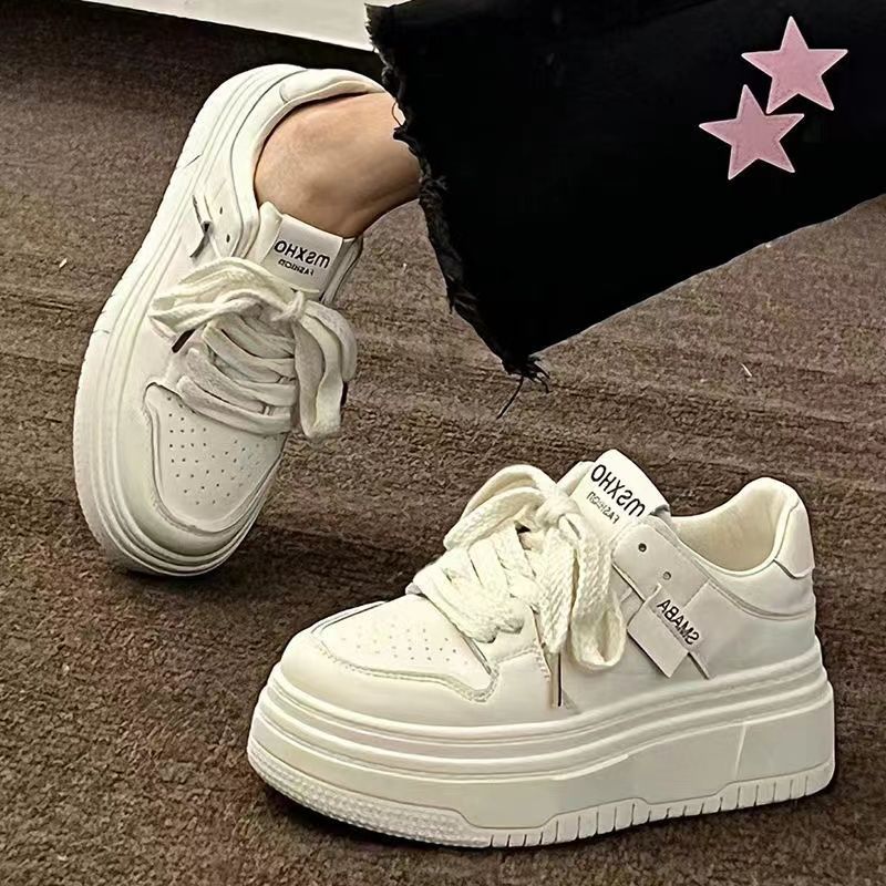 Hong Kong style small white shoes women's  spring and autumn new shoes ins all-match students thick bottom increased casual sports shoes
