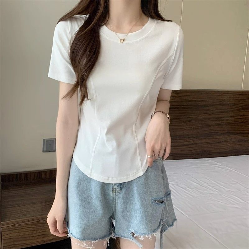 Pure desire wind self-cultivation sweet cute all-match short-sleeved t-shirt female trend niche inner bottoming shirt short top ins