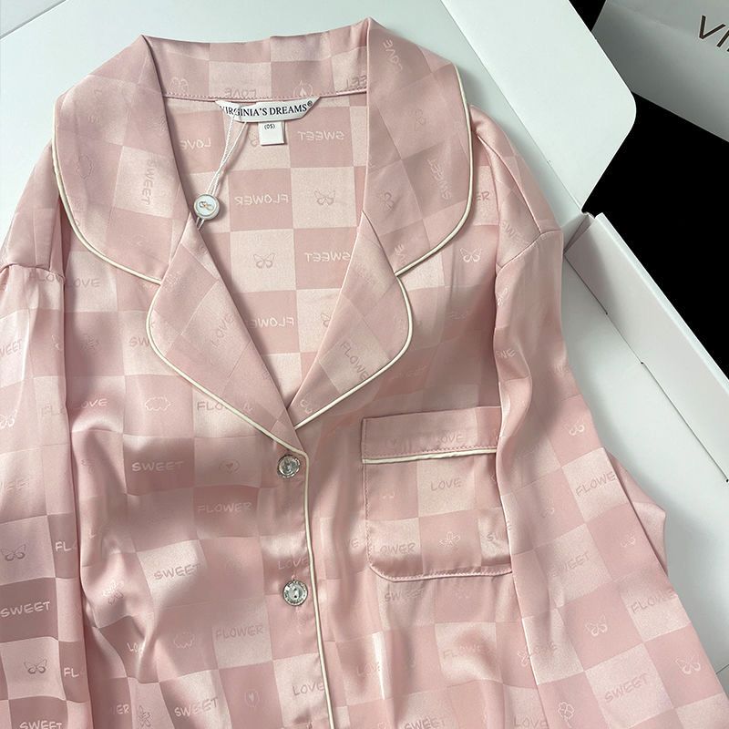 Women's pajamas spring and autumn long-sleeved cardigan thin section cool ice silk student cute loose home service suit spring and summer