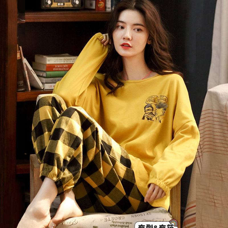 100% double-sided pure cotton pajamas women's spring and autumn long-sleeved large size Korean home service suit students summer confinement clothing winter