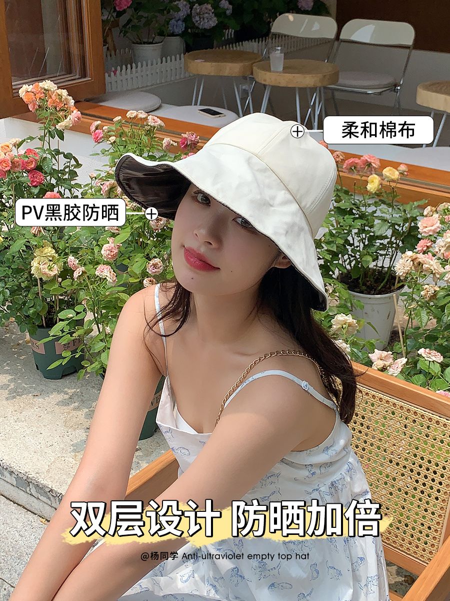 Zhao Lusi same style sunscreen sunshade hat women's summer anti-UV cover face cycling sun hat bowknot fisherman hat