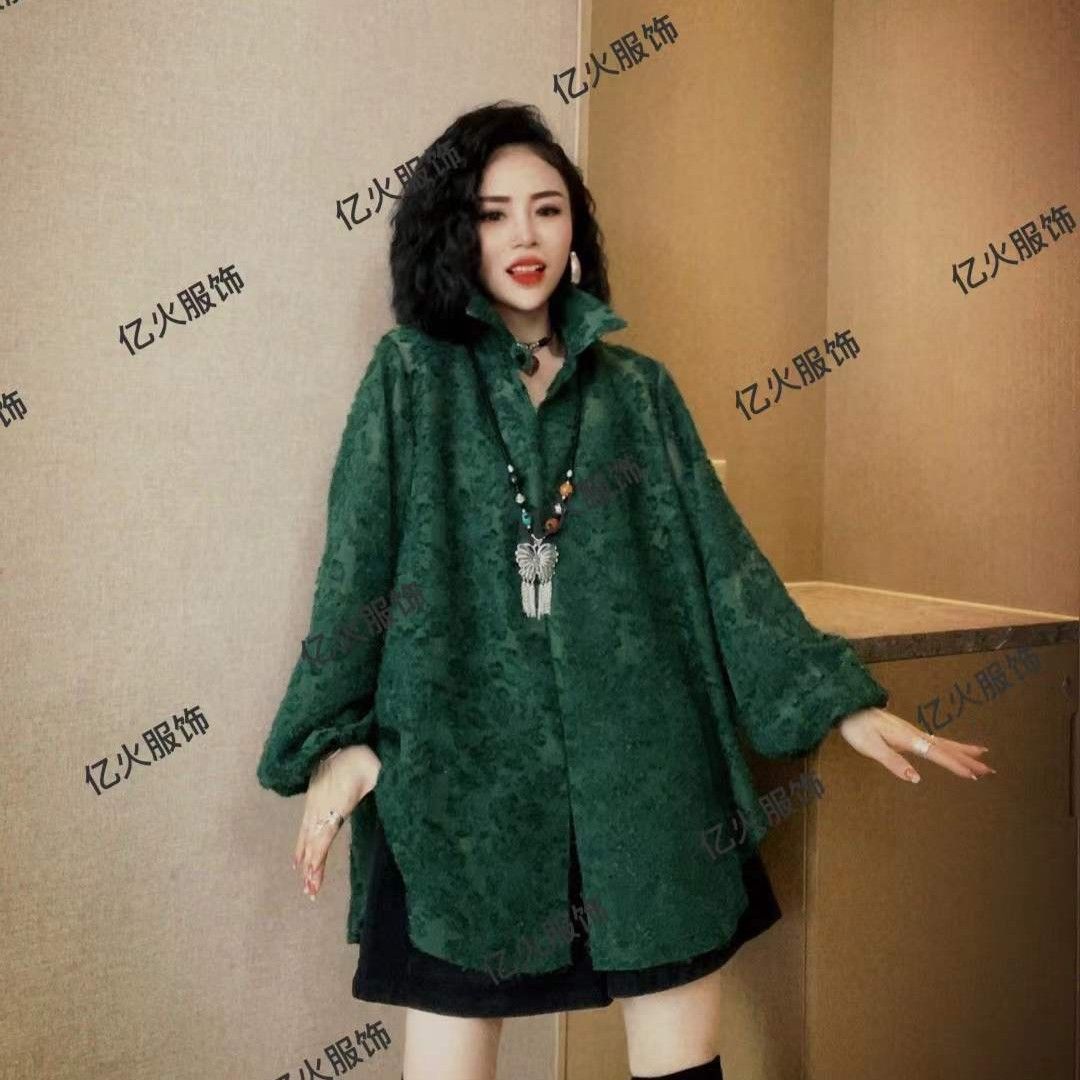 小眾設計感韓版蕾絲襯衫女2023早春夏裝新品別致寬鬆防曬長袖襯衣