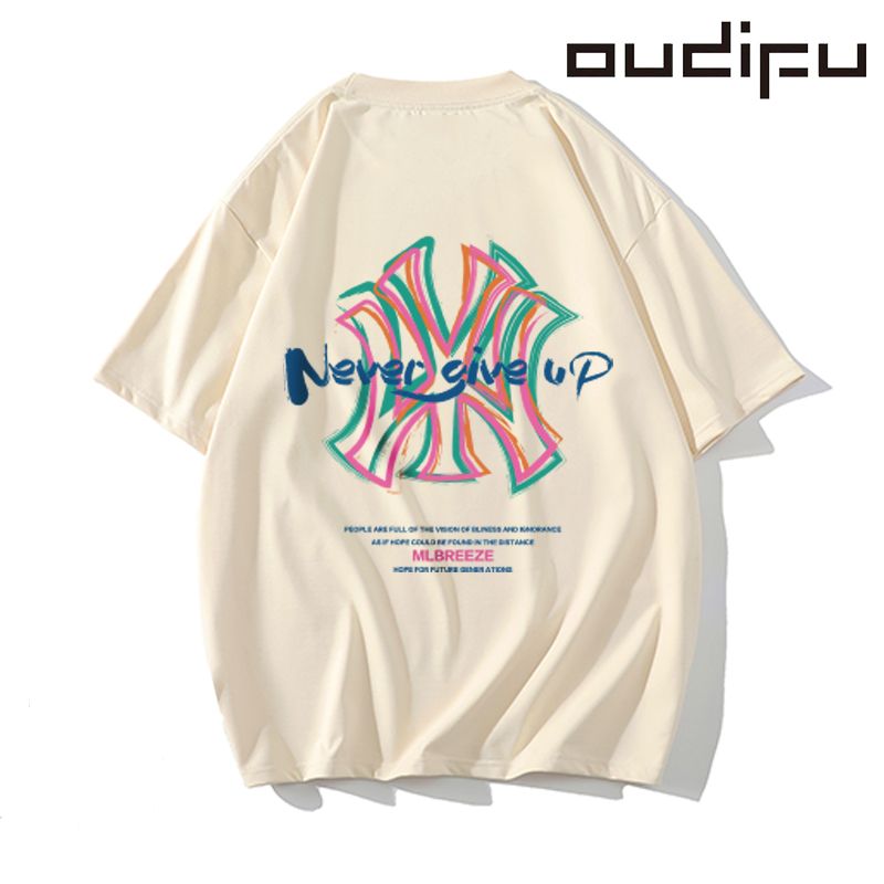 OUDIFU100% cotton short-sleeved T-shirt female 2023 spring and summer new loose student BF tide brand top ins tide