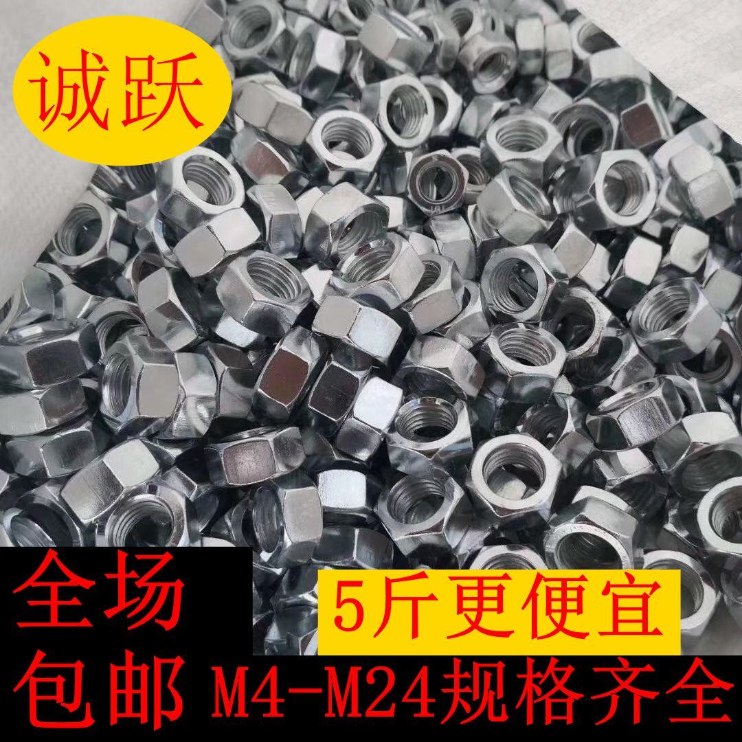 4.8级国标镀锌螺母螺帽六角螺母螺丝母M3M4M5M6m8m10m12m14M16m18